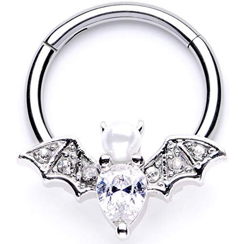 Body Candy Womens 16G Steel Hinged Segment Ring Seamless Cartilage Nipple Ring Clear Bat Nose Hoop 3/8'