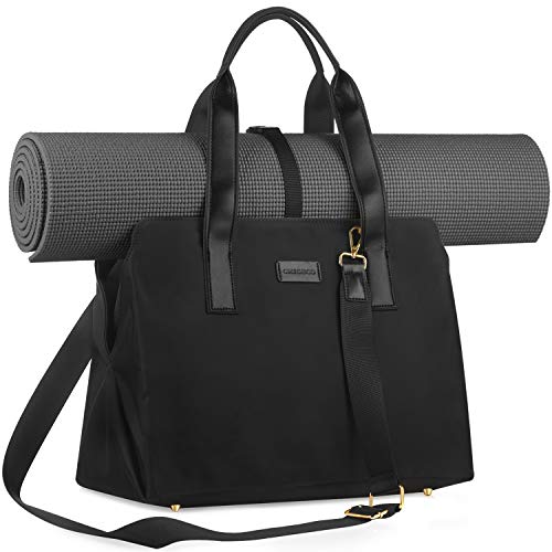 CHICECO 27L Large Gym and Work 2-IN-1 Tote Bag Yoga Carryall Duffle Bag, Black (Yoga Mat Not Included)