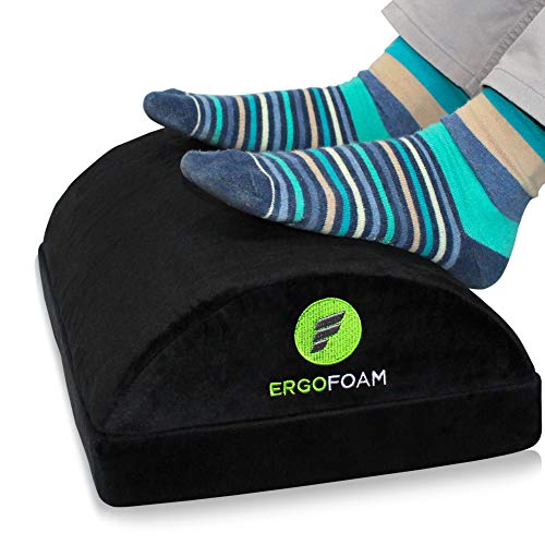 ErgoFoam Adjustable Foot Rest Under Desk for Added Height | Large Premium Velvet Soft Foam Footrest for Desk | Most Comfortable Desk Foot Rest in The World for Back, Lumbar, Knee Pain (Black)