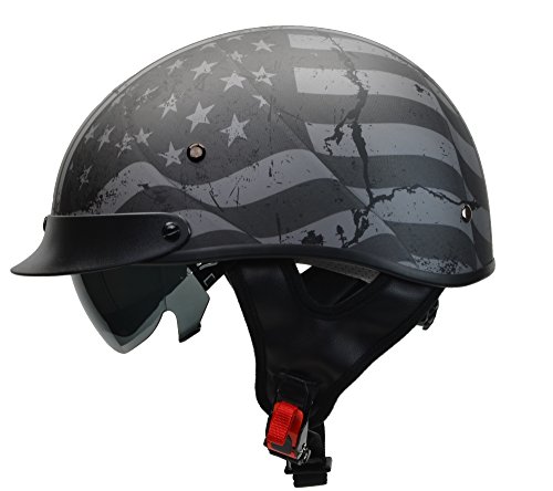 Vega Helmets Warrior Motorcycle Half Helmet with Sunshield for Men & Women, Adjustable Size Dial DOT Half Face Skull Cap for Bike Cruiser Chopper Moped Scooter ATV (X-Large, Patriotic Flag Graphic)