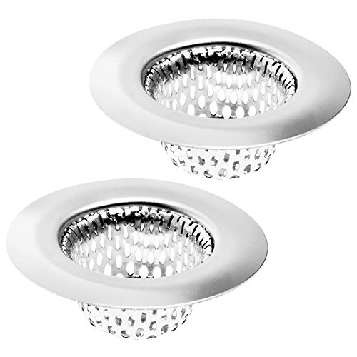 2 Pack - 2.25' Top / 1' Basket- Sink Strainer Bathroom Sink, Utility, Slop, Laundry, RV and Lavatory Sink Drain Strainer Hair Catcher. 1/16' Holes. Stainless Steel