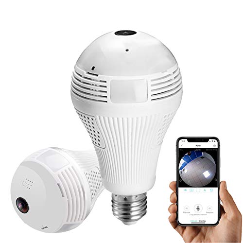 Light Bulb Camera, Dome Camera Include 16GB Card 1080P 360 Degree Wireless Security, for Home, Office, Baby, Pet