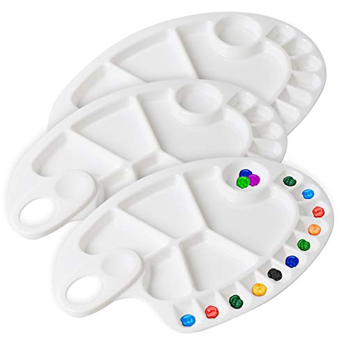 DerBlue 3Pcs Plastic Paint Tray Palettes - Acrylic Paint Palette Watercolor Mixing Palette for Artist Painting