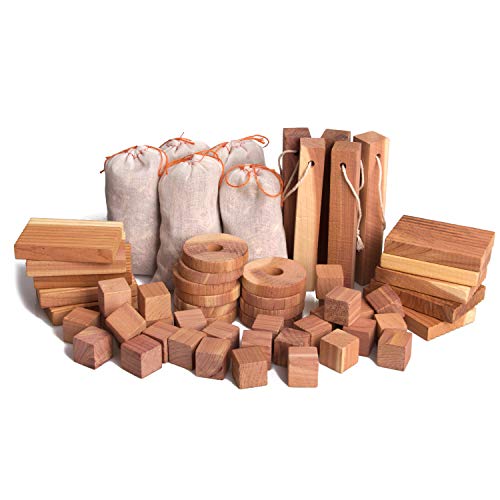 ACMETOP Aromatic Cedar Blocks for Clothes Storage, 100% Natural Cedar Balls Hangers Clothes Protector, Storage Accessories Closets & Drawers Freshener (60Pack)