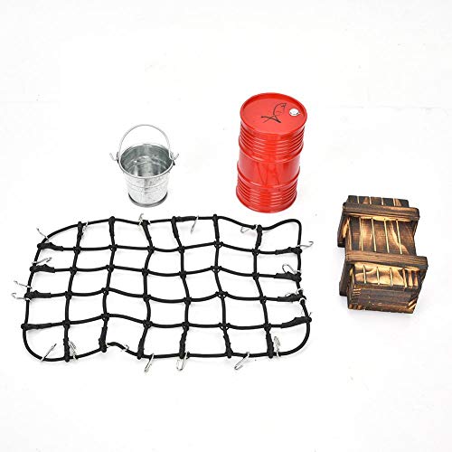 Tbest RC Luggage Net, Oil Can Wooden Box Metal Bucket Kit RC Car Decoration Set Vehicle Scale Accessories for 1:8 1:10 RC Car ( Black)