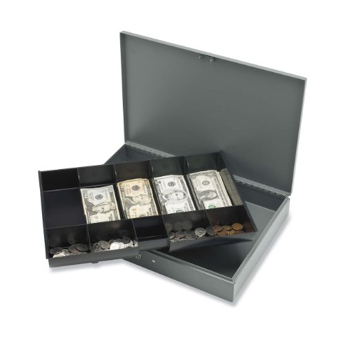 Sparco Cash Box, with 2 Keys, 10 Compartments, 15-2/5 x 10-1/2 x 2-2/5 Inches, GY (SPR15500)