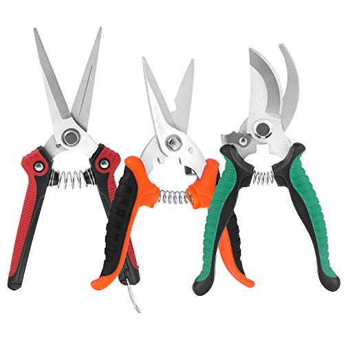 KeShi Pruner Shears Garden Cutter Clippers, Stainless Steel Sharp Pruner Secateurs, Professional Bypass Pruning Hand Tools Scissors Kit 3 PCS