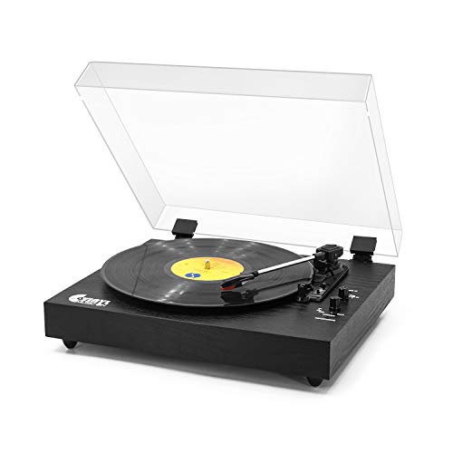 Retro Record Player for 33/45/78 RPM Vinyl Records,Bluetooth Belt-Drive Turntable with Built-in Stereo Speakers,Black Wood