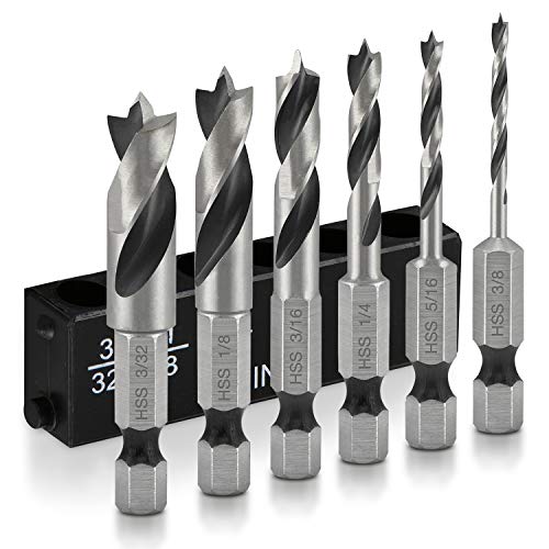 Neiko 11401A Stubby Drill Bit Set for Wood, 6 Piece | 1/4-Inch Quick Change Hex Shank | 4241 HSS Steel