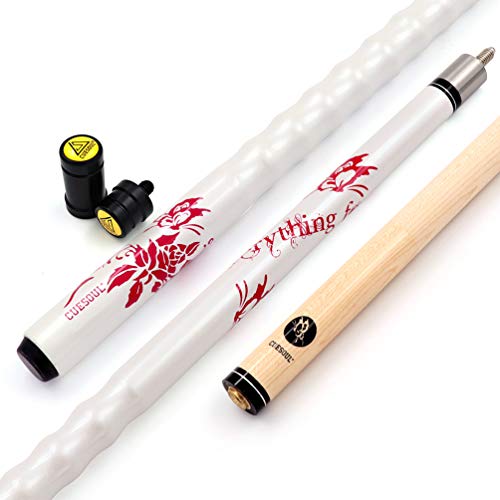 CUESOUL 58 Inch 21oz Maple Pool Cue Stick 13mm Cue Tips,Very Nice Grip + Joint Protector/Shaft Protector,White Pool Cue