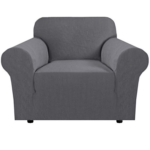 Stretch Chair Slipcover Sofa Cover Furniture Protector Cover High Spandex Small Checks Knitted Jacquard Sofa Cover Chair Covers for Living Room (Armchair 32'-48', Grey)