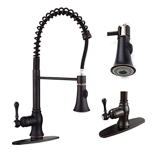 Pull Down Kitchen Sink Faucet Oil Rubbed Bronze Cover Deck Plate Spring Commercial Pre Rinse Kitchen Mixer Tap with Pull Out Sprayer Single Handle Gooseneck