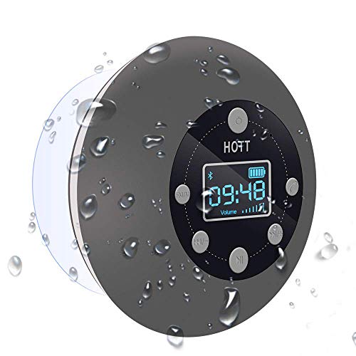 Shower Radio Bluetooth Speaker 5.0, CIYOYO Waterproof Wireless Bathroom Dab Music with Suction Cup FM Microphone 10 Hours LCD Clock Display SD Card Playing Free Call for iPhone