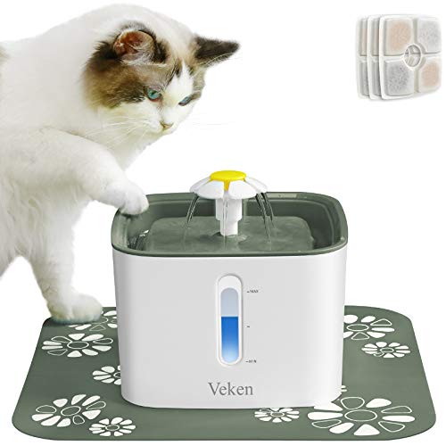 Veken Cat Water Fountain, 2.5L Automatic Pet Water Fountain, Dog Water Dispenser with 3 Replacement Filters and 1 Silicone Mat for Cats and Small to Medium Dogs (Midnight Green)