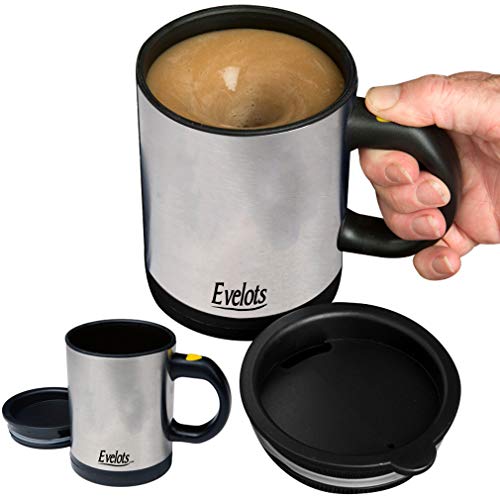 Evelots Self Stirring Coffee Mug-Tea-Juice-Travel-12 ounce-Stainless Steel-Set/2