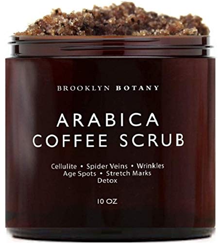 Brooklyn Botany Arabica Coffee Body Scrub & Face Scrub - 100% Natural - Coconut and Shea Butter - Best Anti Cellulite & Strtch Mark Treatment, Spider Vein Theraphy for Varicose Veins & Eczema- 10 oz