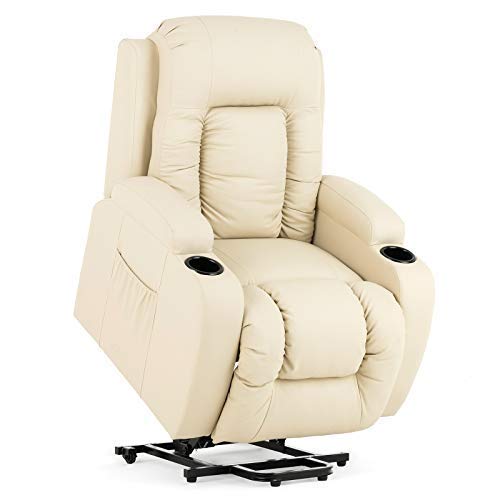 Mecor Lift Chairs Recliners,Lift Chair for Elderly,PU Leather Reclining Lift Chair with Massage/Heat/Cup Holders for Living Room (Beige)
