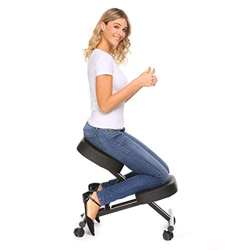 Plohee Ergonomic Kneeling Chair Adjustable Knee Stool for Healthy Back & Upright Posture - Great for Home/Office/Meditation with Thick Comfortable Cushions (Black)