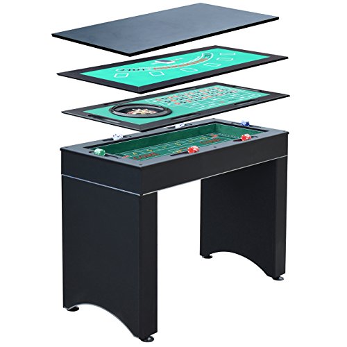 Hathaway Monte Carlo 4-In-1 Multi Game Casino Table with Blackjack, Roulette, Craps and Bar Table – Includes Accessories