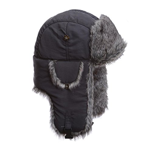 Mad Bomber Grey Supplex with GreyFaux Fur Hunting Trapper Aviator Bomber Hat (Large)