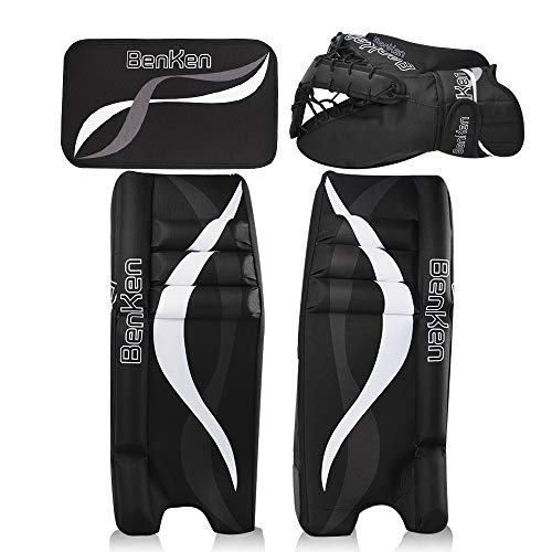 BenKen Sports Hockey Gear Goalie Pad Pack Ice Hockey Equipment Teenager &Adult Blue Black (Black 24')