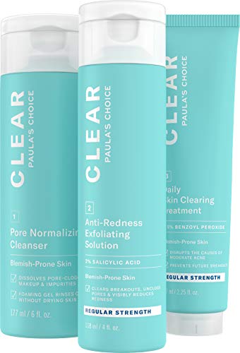 Paula's Choice CLEAR Regular Strength Acne Kit, 2% Salicylic Acid & 2.5% Benzoyl Peroxide for Facial Acne & Pores, Redness Relief, PACKAGING MAY VARY