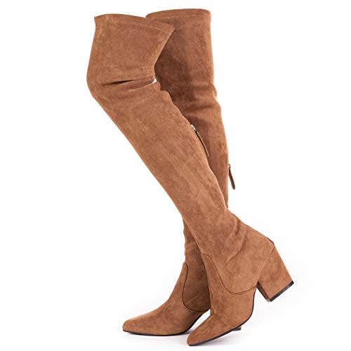 N.N.G Women Boots Winter Over Knee Long Boots Fashion Boots Heels Autumn Quality Suede Comfort Square Heels USA Size (9, Brown)