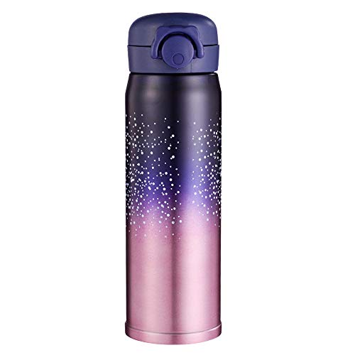Water Bottle Thermoses Starry Sky, Thermal Vacuum Cups for Hot and Cold Drinks, BPA Free Stainless Steel Insulated Leak-proof Flask for Boys and Girls School Kids Indoor Outdoor Sports(17 oz Pink)