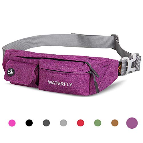 WATERFLY Slim Soft Polyester Water Resistant Waist Bag Pack for Man Women Outdoors Running Climbing Carrying iPhone 5 6 Plus Samsung S5 S6 (Purple)