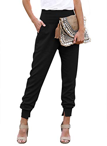 High Waistband Pants for Women Work Casual 2020 Novelty Fashion Elegant Cotton Ankle-Length Slacks Black XL