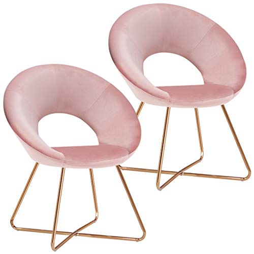 Duhome Modern Accent Velvet Chairs Dining Chairs Single Sofa Comfy Upholstered Arm Chair Living Room Furniture Mid-Century Leisure Lounge Chairs with Golden Metal Frame Legs Set of 2 Salmon Pink