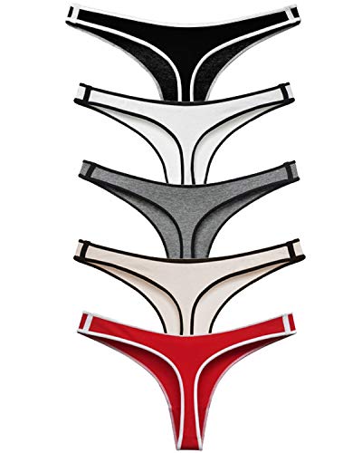 ETAOLINE Sexy Underwear for Women Thong Panties Cotton Seamless Bikini G-Strings Pack of 5 Plus Size