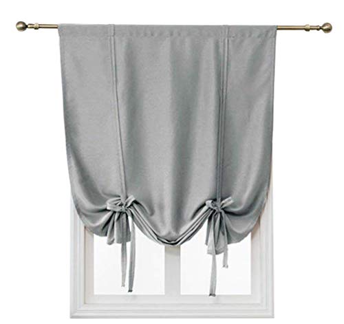 HomeyHo Thermal Insulated Tie Up Curtains Rod Pocket Short Curtains for Small Window Room Darkening Roman Curtains for Living Room Balloon Shades for Windows Small, 24 x 47 Inch, Gray