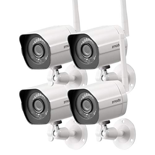 Zmodo Outdoor Security Camera (4 Pack), 1080p Full HD Wireless Cameras for Home Security with Night Vision, Cloud Service Available, White (ZM-W0002-4)