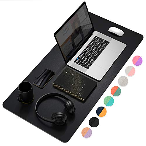 Dual-Sided Multifunctional Desk Pad, Waterproof Desk Blotter Protector, Leather Desk Wrting Mat Mouse Pad (31.5' x 15.7', Black)