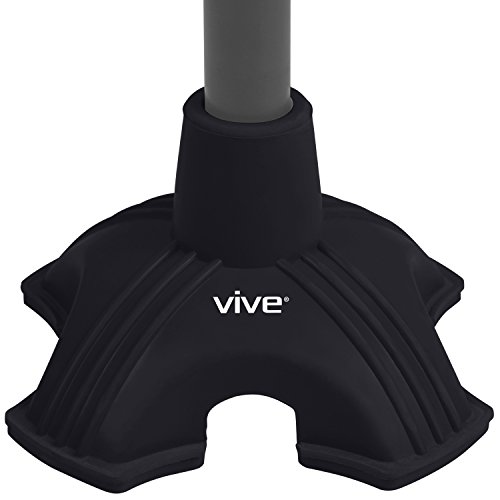 Vive Cane Tip - Quad Rubber Replacement Foot Pad for Walking Canes - Stable Four Point, Self Standing Quadruple Tripod Stand for Cane - Universal 4 Leg Attachment for Walking Stick (Black)