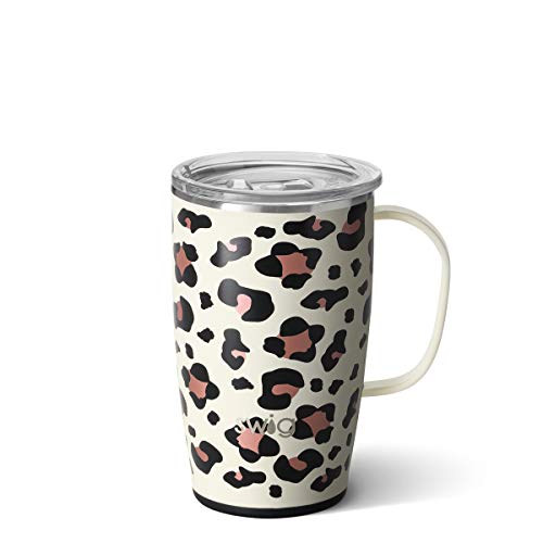 Swig Life 18oz Triple Insulated Travel Mug with Handle and Lid, Dishwasher Safe, Double Wall, and Vacuum Sealed Stainless Steel Coffee Mug in Luxy Leopard Print (Multiple Patterns Available)
