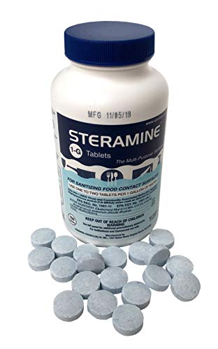 Steramine Sanitizing Tablets, Sanitize Food Contact Surfaces, Model 1-G, 150 Sanitizer Tablets per Bottle, Blue, Pack of 1 Bottle