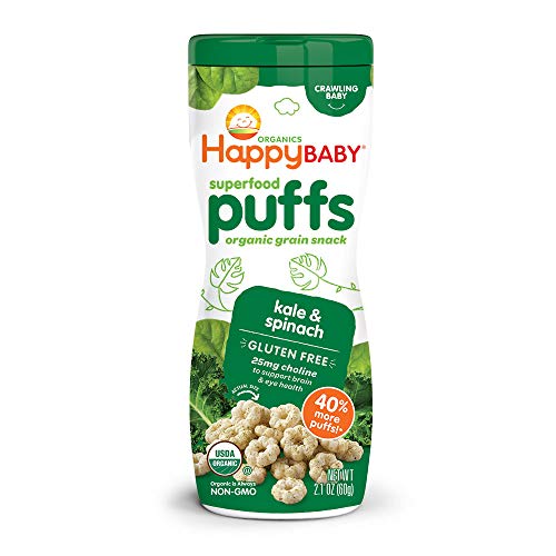 Happy Baby Organic Superfood Puffs Kale & Spinach, 2.1 Ounce Canister (Pack of 6) (Packaging May Vary)