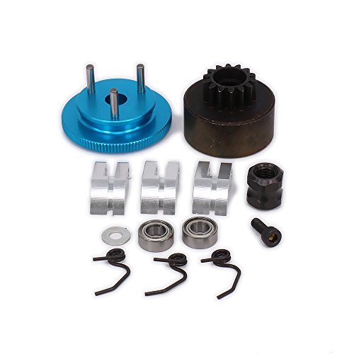 RCAWD Clutch Bell 14T Gear Flywheel Assembly Bearing Clutch Shoes Springs Cone Engine Nut D10200 for 1/8 RC Hobby Model Nitro Car HPI HSP Traxxas Axial Himoto 1set(Blue)(Shipped Locally)
