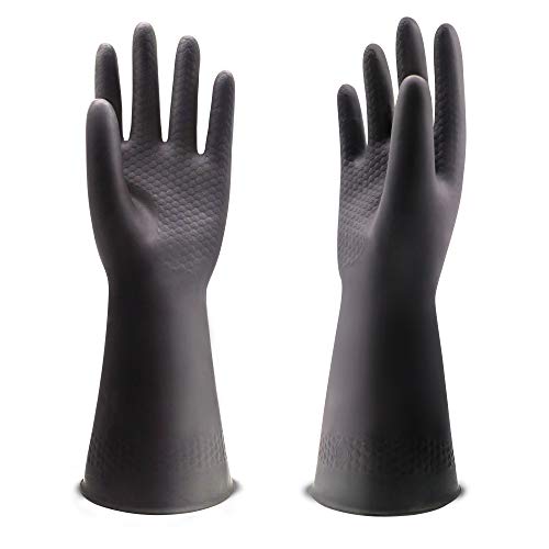 UXglove Chemical Resistant Gloves, Work Heavy Duty Industrial Rubber Gloves,12.2',Black 1 Pair Size Medium