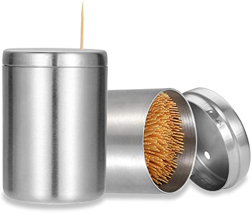 Stainless Steel Toothpick Holder Dispenser, Thickening Tooth Picks Container with 400 Pieces Bamboo Toothpicks for Teeth
