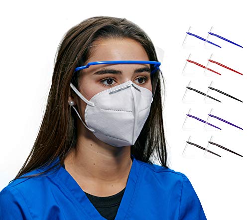 10 Eye Safety Glasses by ICU Health - Boxes of Multicolored Disposable Eye Shields, Transparent, Anti-Fog Protection in 5 Colors (10 pieces/box)