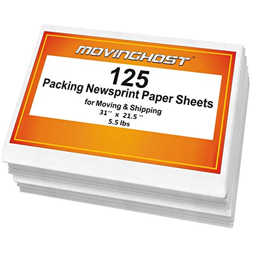 125 Newspaper Packing Paper Sheets for Moving - 5.5 Lbs - Recyclable Acid Supplies Material - Smelless Smooth Wrapping Packaging Paper