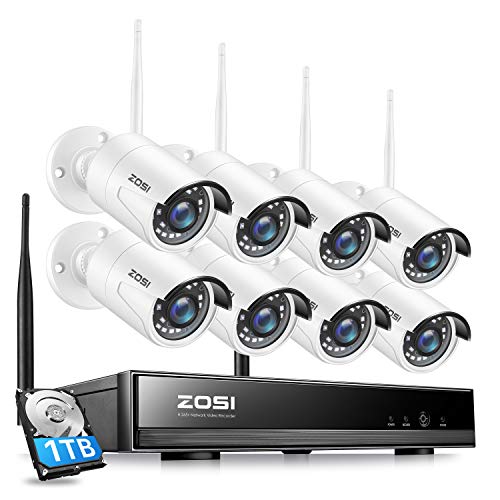 ZOSI 8CH 1080P Wireless Security Cameras System With 1TB Hard Drive,H.265+ 8Channel 1080P NVR and 8PCS 1080P 2.0MP Weatherproof WiFi Surveillance Cameras Indoor Outdoor, Night Vision, Remote Access