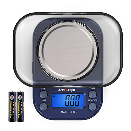 AccuWeight 255 Mini Digital Weight Scale for School Travel Jewelry Pocket Gram Scale 300g/0.01g with Tare and Calibration Food Kitchen Scale