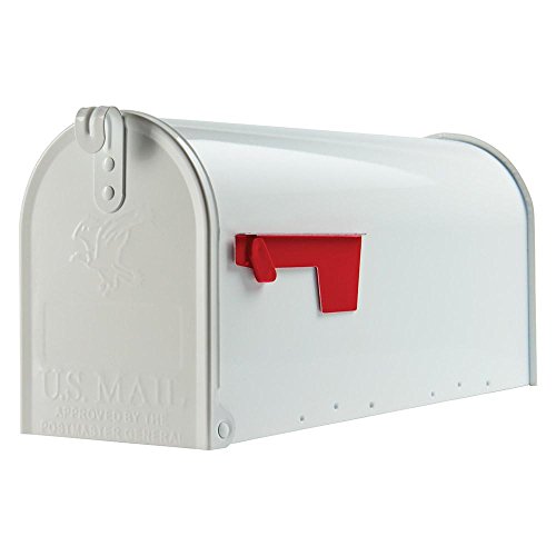 Elite Medium White Galvanized Steel Post-Mount Mailbox - White Mailbox - mailboxes for Outside - Large Mailbox - White Mailbox - Metal Mailbox.