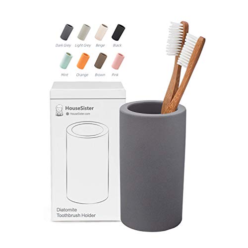 HouseSister Organic Diatomite Toothbrush Toothpaste Makeup Brushes Razors Holder Grey Bathroom Countertop Organizer Stand Cup Organizer (Dark Grey)