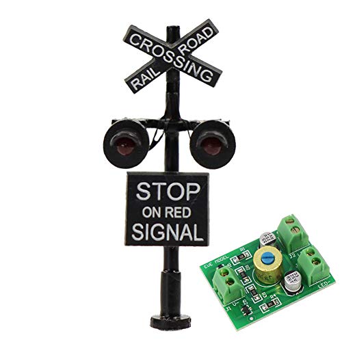 JTD1507RP 1 Set N Scale Railroad Train/Track Crossing Sign 2 Heads LED Made + Circuit Board Flasher-Flashing Red Train Stop on red Signal Lights DC