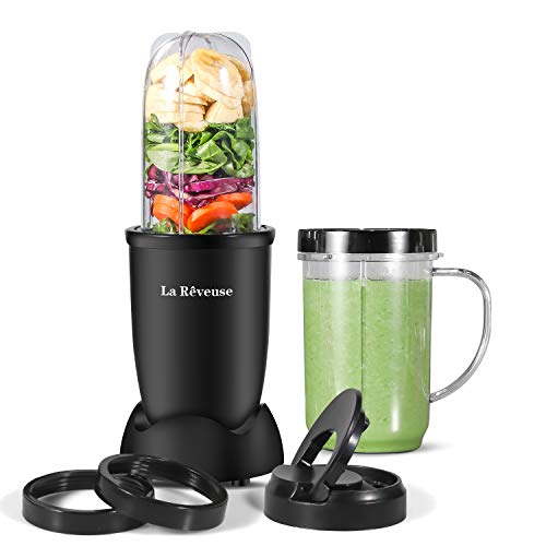 La Reveuse Personal Size Blender 250 Watts Power for Shakes Smoothies Seasonings Sauces with 2 Pieces 16 oz Mug -Black